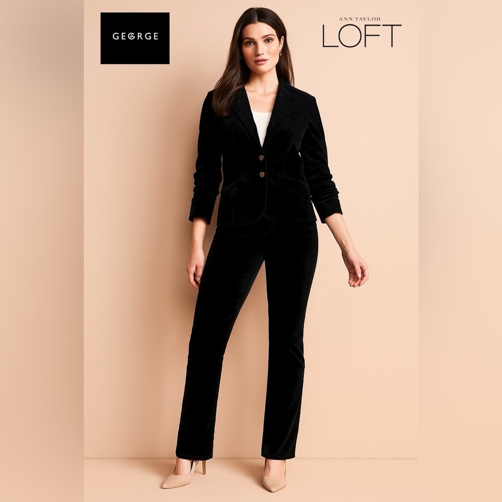 George Women’s Black Velvet Blazer Jacket & LOFT Velvet Trousers SET